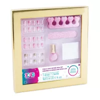 JUEGO DE UÑAS EN CAJA ROSA Y DORADO